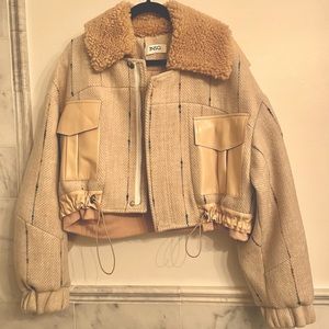 LA JNSQ Oversized Cream Bomber Jacket - Mixed Media